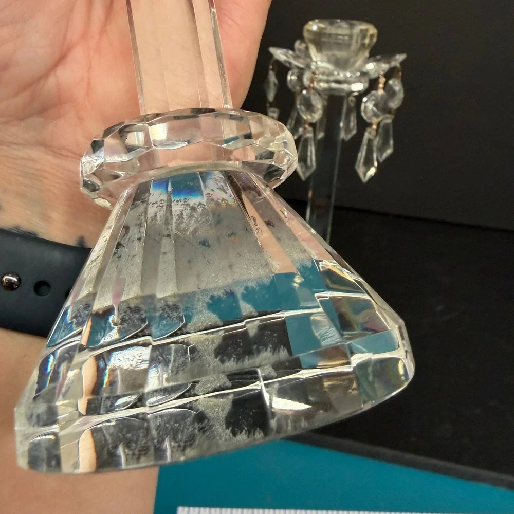 Vintage Crystal Glass Candlestick Holders Set of 2 READ Prisms Hollywood Regency